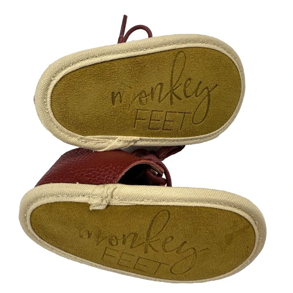 MONKEY‎ FEET Leather Infant Shoes Size 6-12 Months Soft EUC